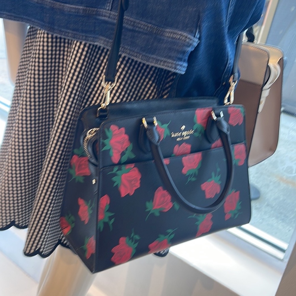 Kate Spade Madison Safiano Leather Medium Rose Toss Print Satchel Handbag 
NWT - Picture 13 of 16